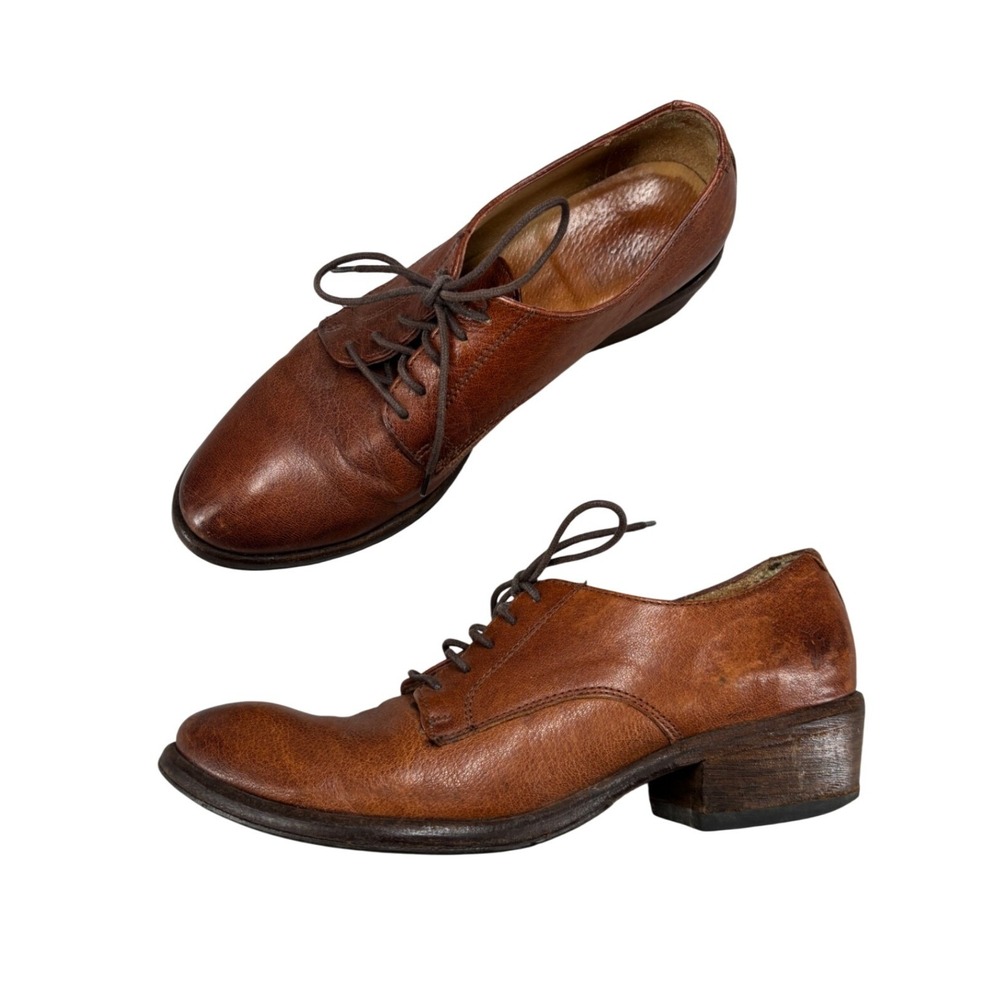 Frye Carson Oxford Cognac Brown Leather Lace Up Heeled Shoes Women's 7.5